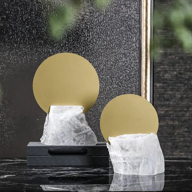 Modern crystal geometric metal sculpture bookends for living room