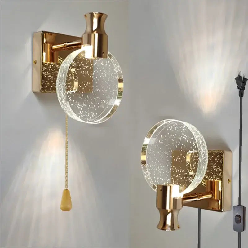 Modern crystal glass gold wall lamp bedroom sconce