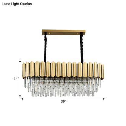 DecorBites™ Modern Crystal Gold Finish Pendant Light with Prismatic Oval Design - 10 Heads, Island Style