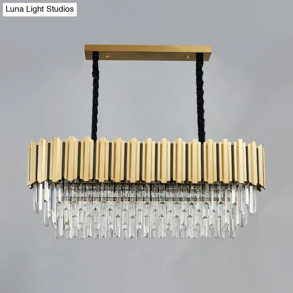 DecorBites™ Modern Crystal Gold Finish Pendant Light with Prismatic Oval Design - 10 Heads, Island Style