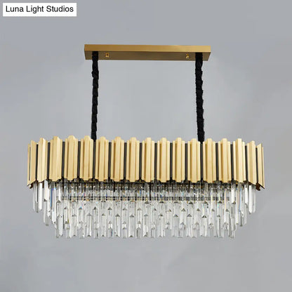 DecorBites™ Modern Crystal Gold Finish Pendant Light with Prismatic Oval Design - 10 Heads, Island Style