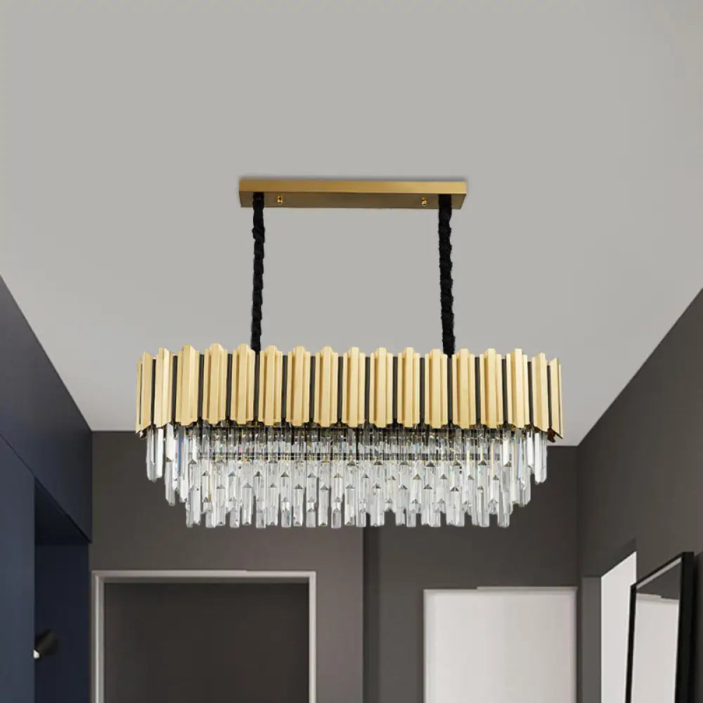 DecorBites™ Modern Crystal Gold Finish Pendant Light with Prismatic Oval Design - 10 Heads, Island Style