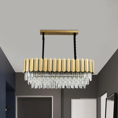 DecorBites™ Modern Crystal Gold Finish Pendant Light with Prismatic Oval Design - 10 Heads, Island Style