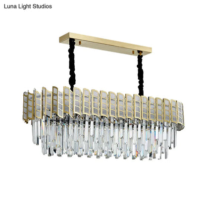 DecorBites™ Modern Crystal Gold Island Pendant Light with 10 Elliptical Bulbs