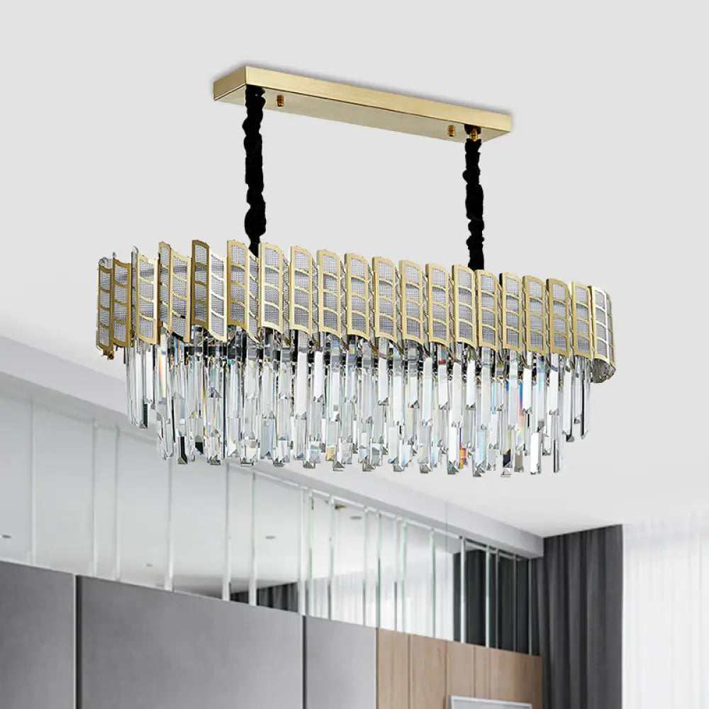 DecorBites™ Modern Crystal Gold Island Pendant Light with 10 Elliptical Bulbs