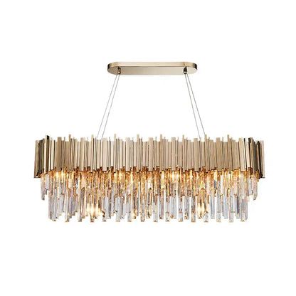 Modern crystal gold metal led pendant lights dining room rectangular