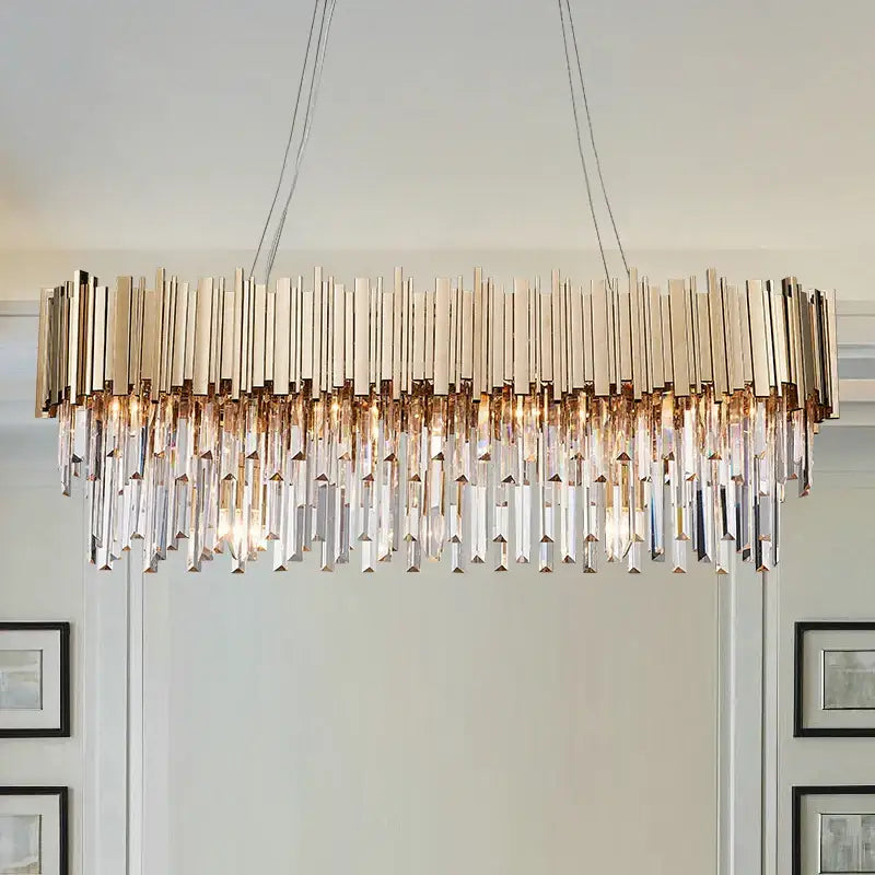 Modern crystal gold metal led pendant lights dining room rectangular