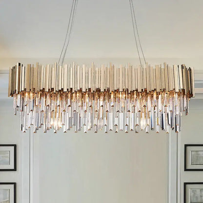 Modern crystal gold metal led pendant lights dining room rectangular