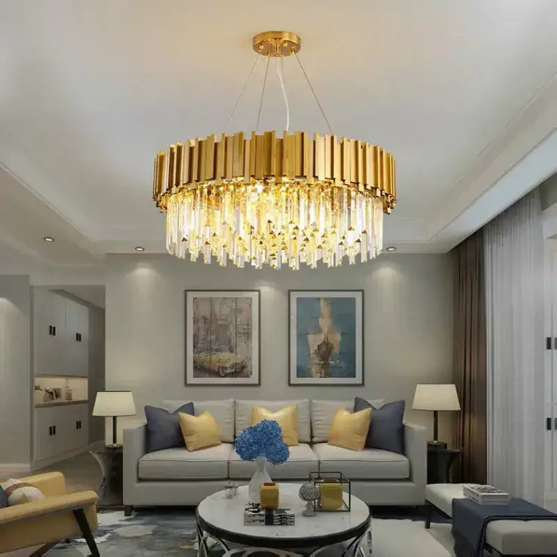 Modern crystal gold metal led pendant lights dining room rectangular
