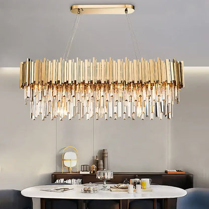 Modern crystal gold metal led pendant lights dining room rectangular