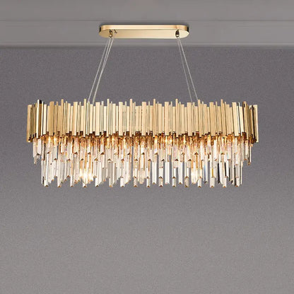 Modern crystal gold metal led pendant lights dining room rectangular