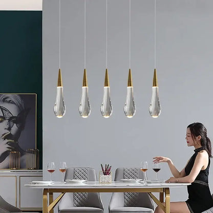Modern crystal gold pendant lights dining room 5 teardrop chandelier