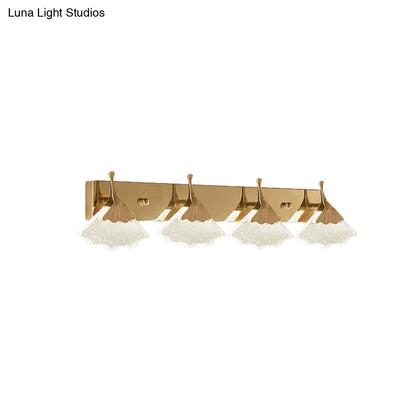 DecorBites™ Modern Crystal Gold Vanity Light with Ginkgo Design - Wall Mounted Bathroom Lamp with 4 Bulbs