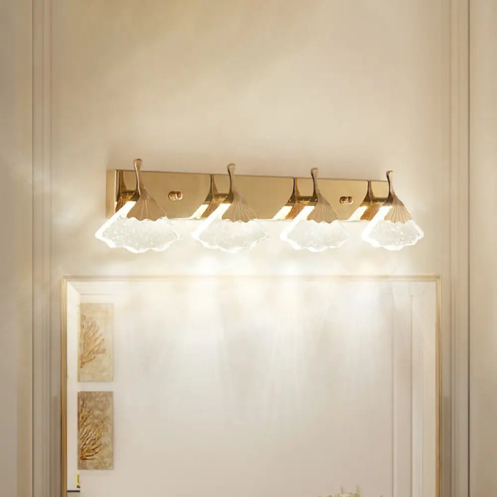 DecorBites™ Modern Crystal Gold Vanity Light with Ginkgo Design - Wall Mounted Bathroom Lamp with 4 Bulbs