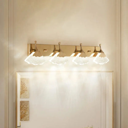 DecorBites™ Modern Crystal Gold Vanity Light with Ginkgo Design - Wall Mounted Bathroom Lamp with 4 Bulbs