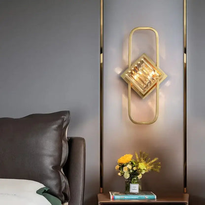 Modern crystal gold wall lamp bedroom sconce with glass shade