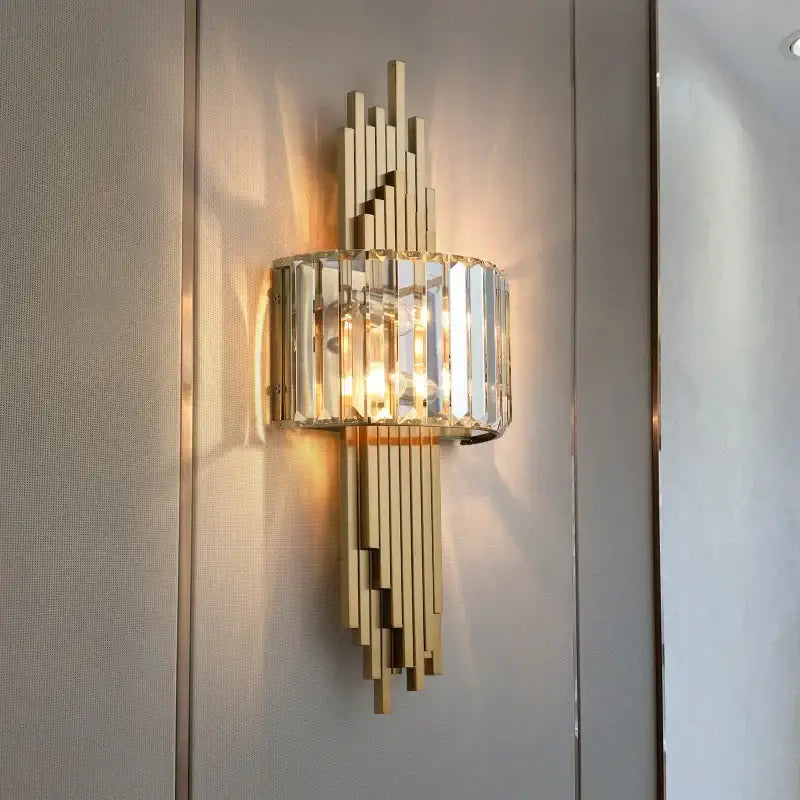 Modern crystal gold wall lamp bedroom sconce with glass shade