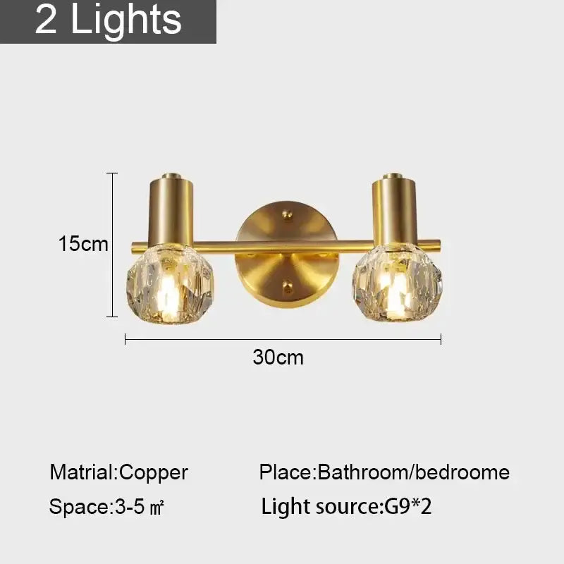 Modern crystal gold wall lamp for bedroom with globe shades