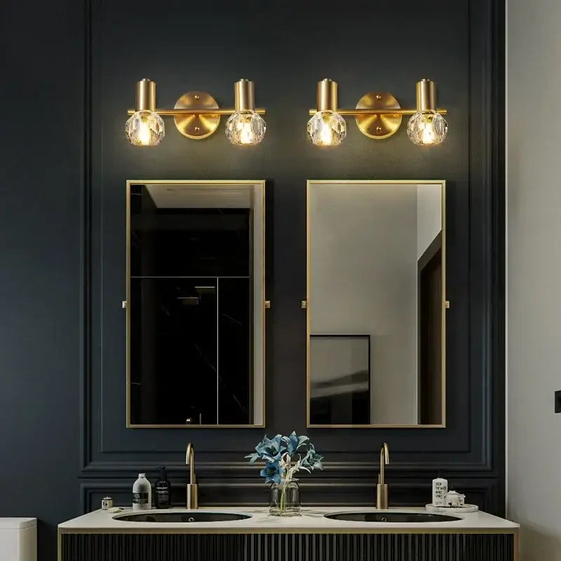 Modern crystal gold wall lamp for bedroom with globe shades