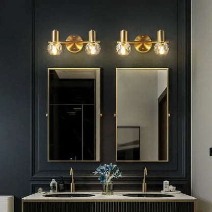 Modern crystal gold wall lamp for bedroom with globe shades