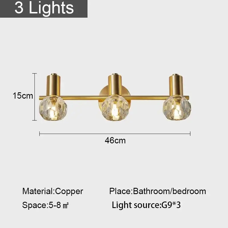 Modern crystal gold wall lamp for bedroom with globe shades