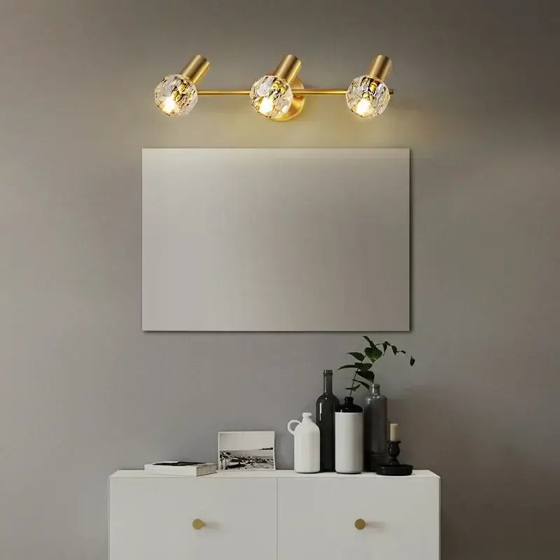 Modern crystal gold wall lamp for bedroom with globe shades