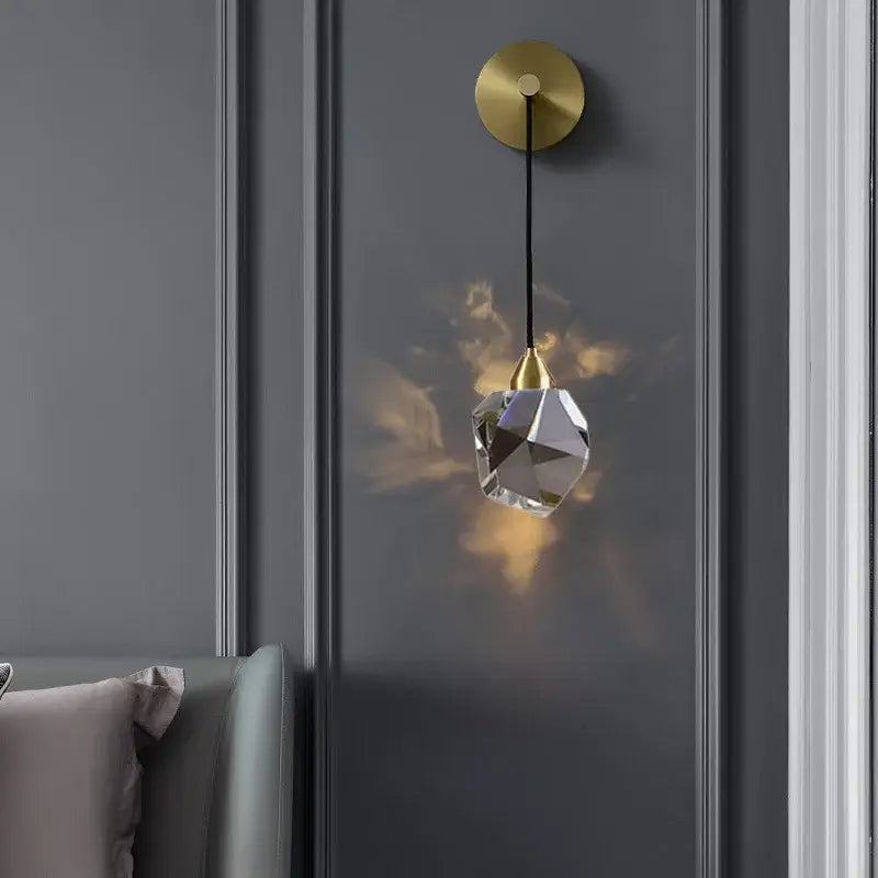 Modern crystal golden wall sconce bedroom warm glass lighting