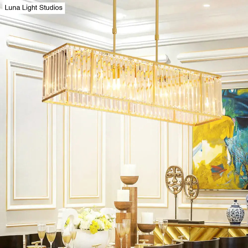 Modern crystal island light black & gold dining room rectangle shade