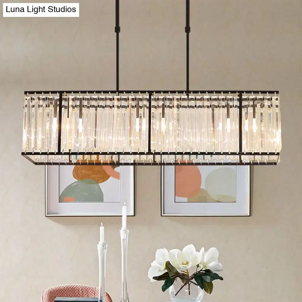 Modern crystal island light black & gold dining room rectangle shade