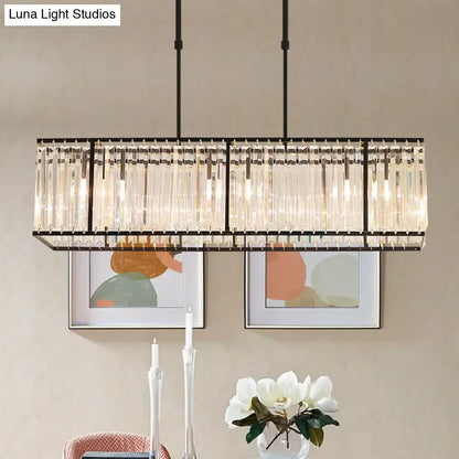 Modern crystal island light black & gold dining room rectangle shade