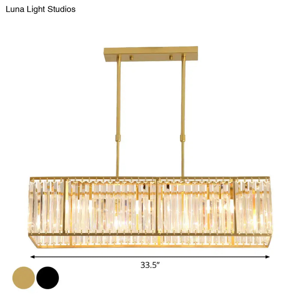 Modern crystal island light black & gold dining room rectangle shade