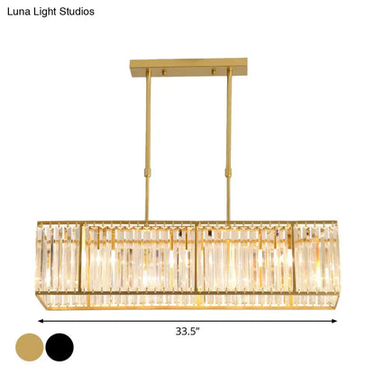 Modern crystal island light black & gold dining room rectangle shade