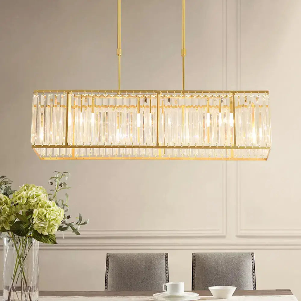 Modern crystal island light black & gold dining room rectangle shade
