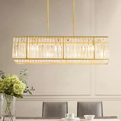 Modern crystal island light black & gold dining room rectangle shade
