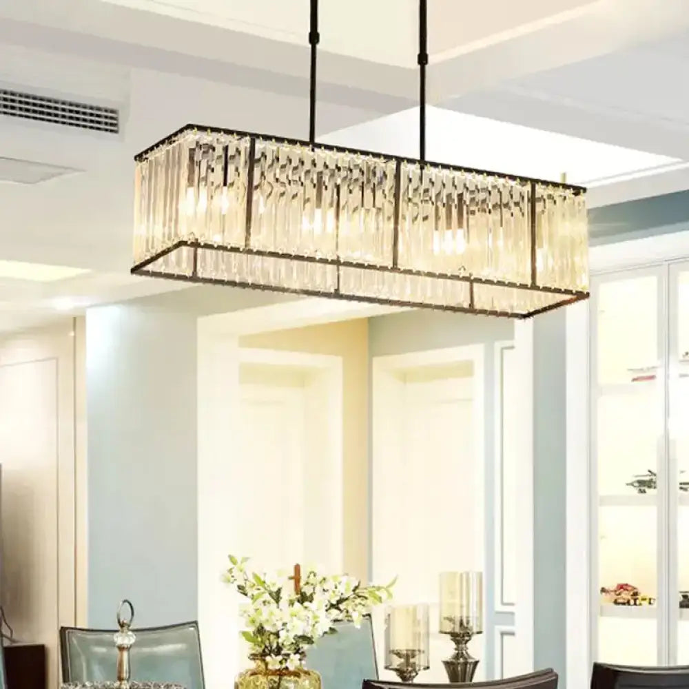 Modern crystal island light black & gold dining room rectangle shade