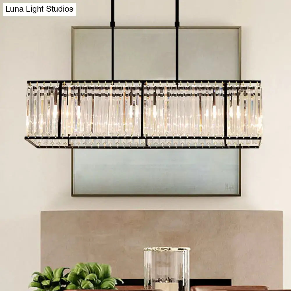 Modern crystal island light black & gold dining room rectangle shade
