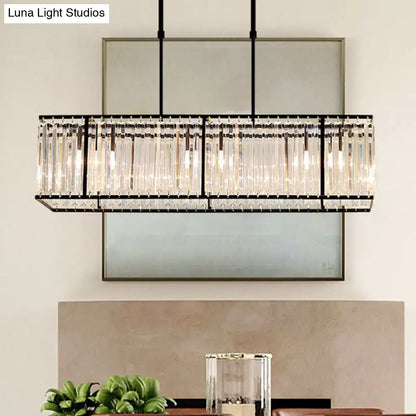 Modern crystal island light black & gold dining room rectangle shade