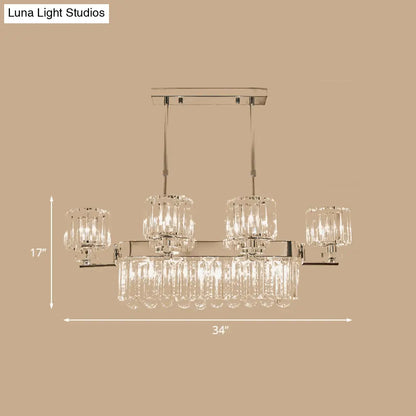 DecorBites™ Modern Crystal Island Light: Chrome Rectangle Pendant Fixture with 6 Lights for Dining Room Ceilings