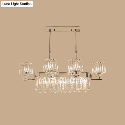 DecorBites™ Modern Crystal Island Light: Chrome Rectangle Pendant Fixture with 6 Lights for Dining Room Ceilings