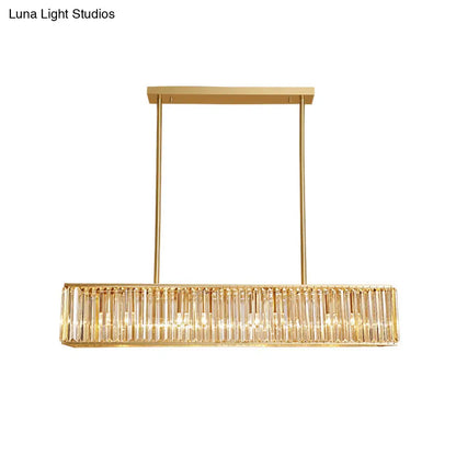 DecorBites™ Modern Crystal Island Light Pendant Kit - 33.5" Long Rectangle, 3 Lights, Brass