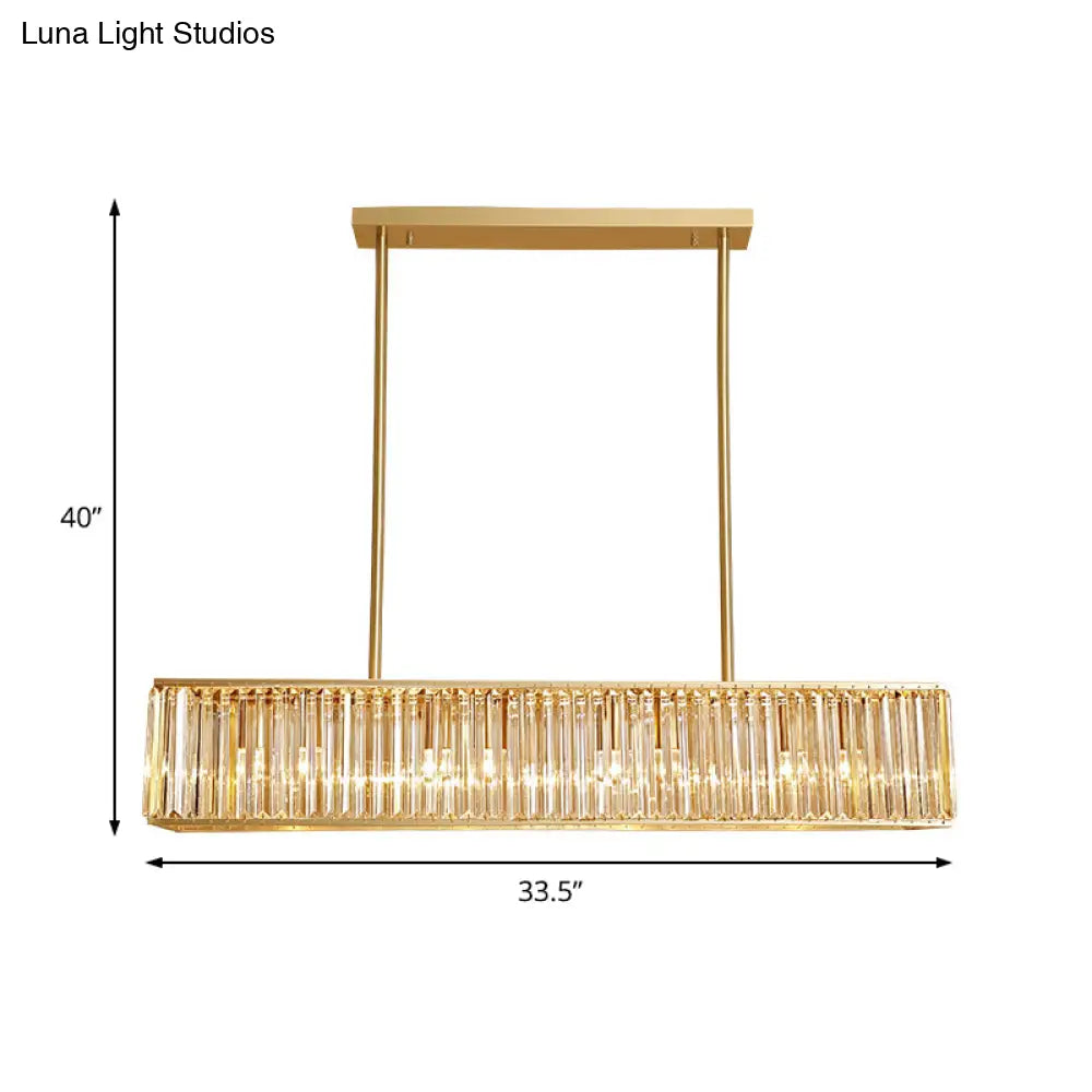 DecorBites™ Modern Crystal Island Light Pendant Kit - 33.5" Long Rectangle, 3 Lights, Brass