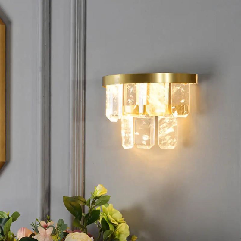 DecorBites™ Modern Crystal LED 2-Layer Hallway Sconce Wall Mount Lamp in Brass