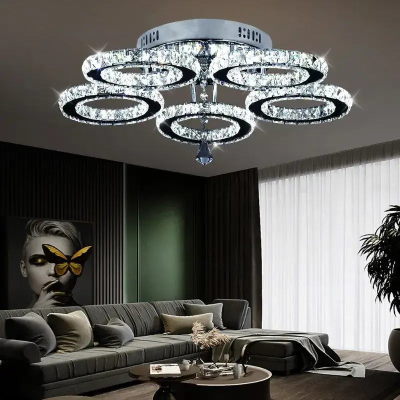 Modern crystal led ceiling light – living room ring chandelier
