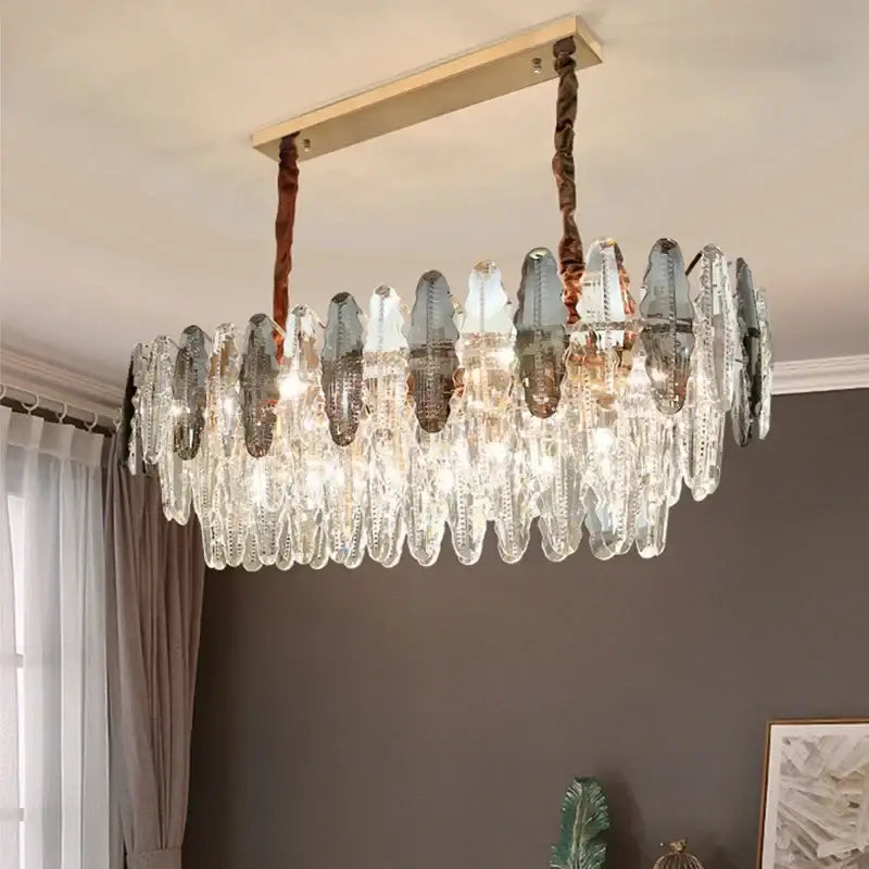 Modern crystal led chandeliers for dining room glass prism light