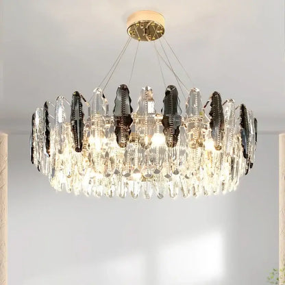 Modern crystal led chandeliers for dining room glass prism light