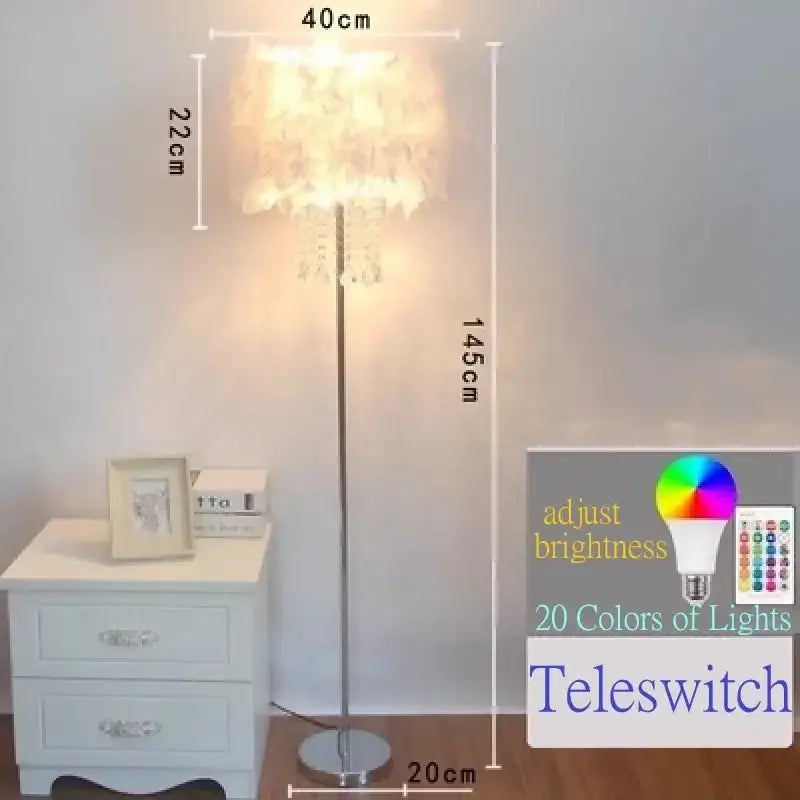 Modern crystal led feather floor lamp living room light
