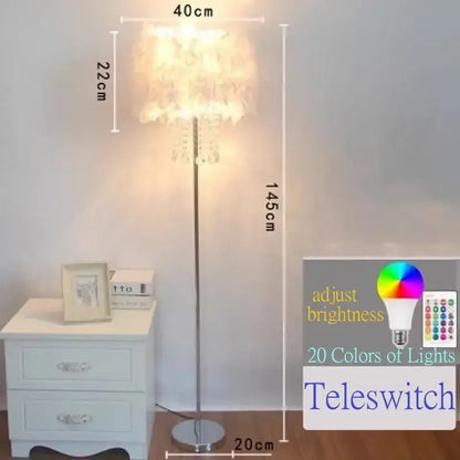 Modern crystal led feather floor lamp living room light