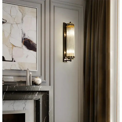 Modern crystal led gold wall sconce bedroom glass rod light