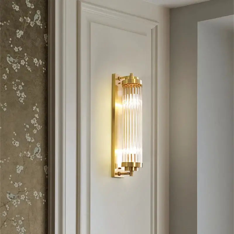 Modern crystal led gold wall sconce bedroom glass rod light