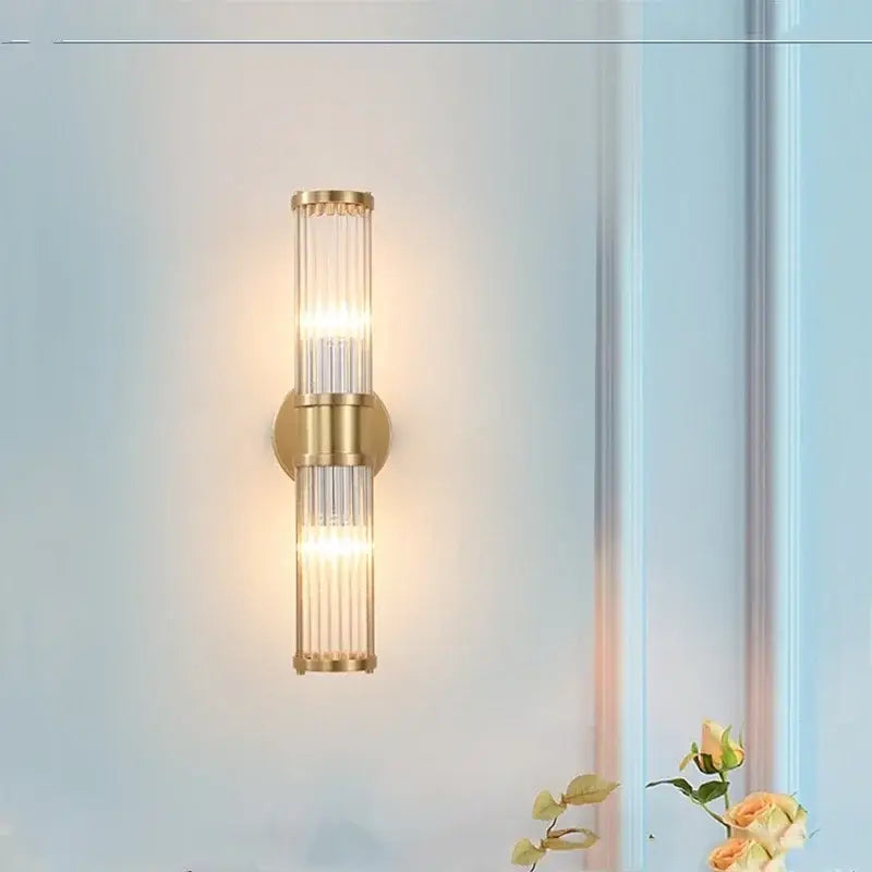 Modern crystal led gold wall sconce bedroom glass rod light